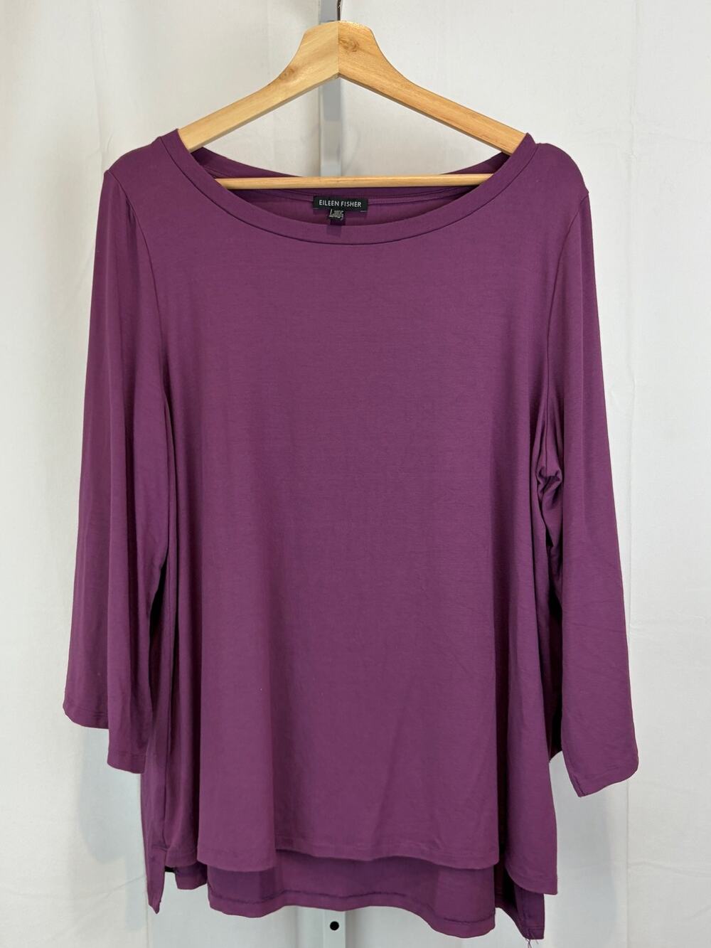 EILEEN FISHER Jewel Neck Tunic Top Signature Viscose Jersey Purple Size XL